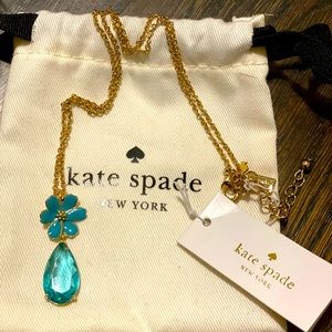 NWT Kate Spade necklace Gold Blue stone and flower